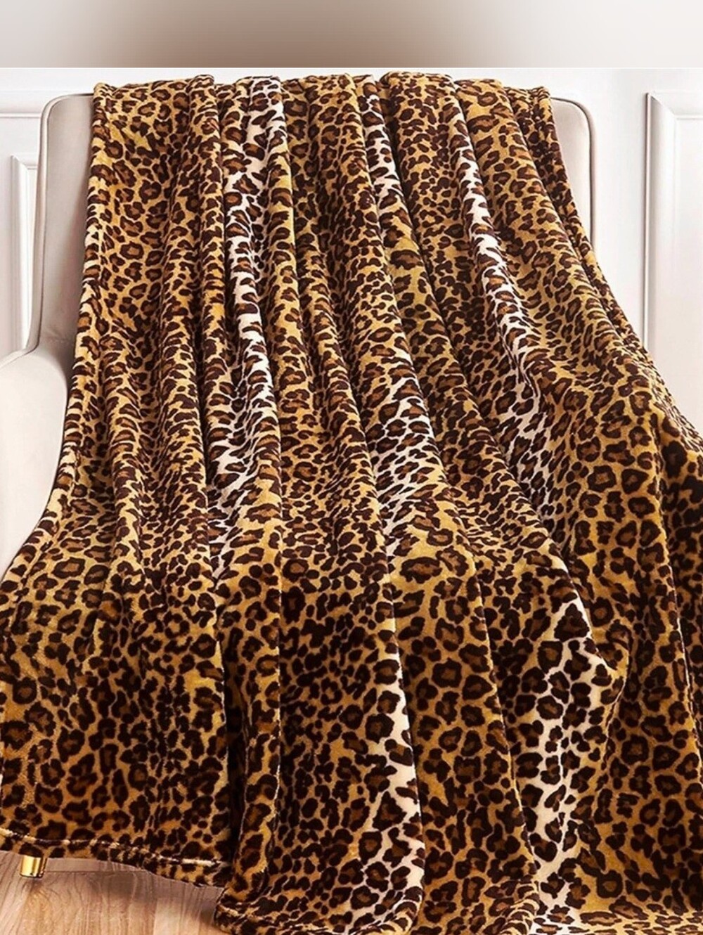 New Teen Home Printed Leopard Faux Fur Throw Blanket reverse black, 50 × 60"